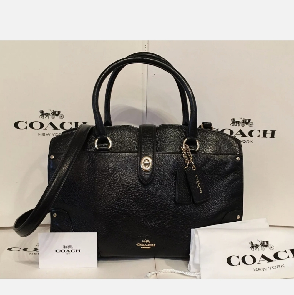 Authentic Black Pebbled Leather Medium Coach Purse